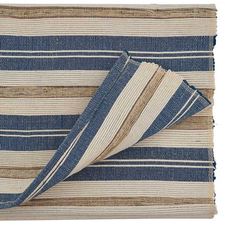 Table Linens-Kirklands Home Blue Long Striped Water Hyacinth Table Runner