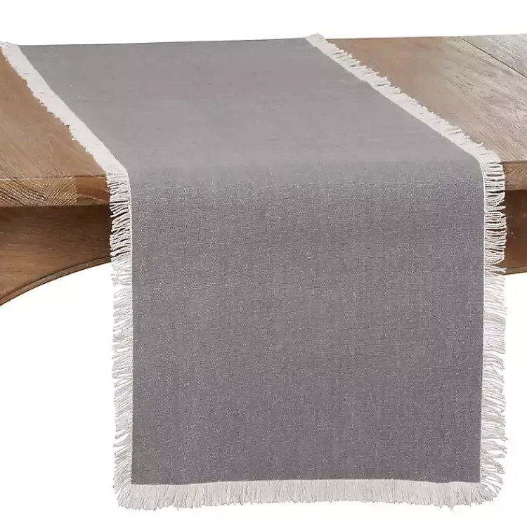 Table Linens-Kirklands Home Fringe Border Table Runner, 72 in. Gray
