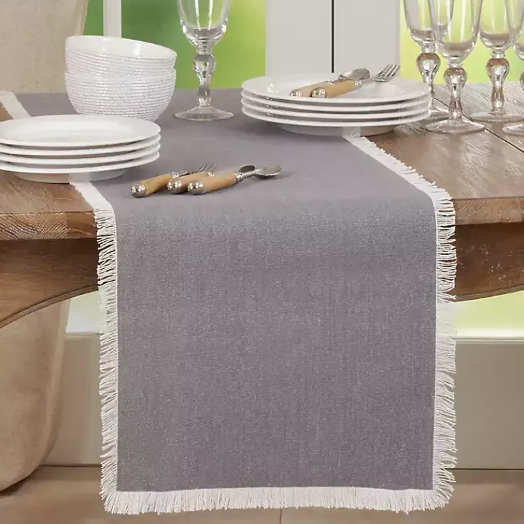 Table Linens-Kirklands Home Fringe Border Table Runner, 72 in. Gray