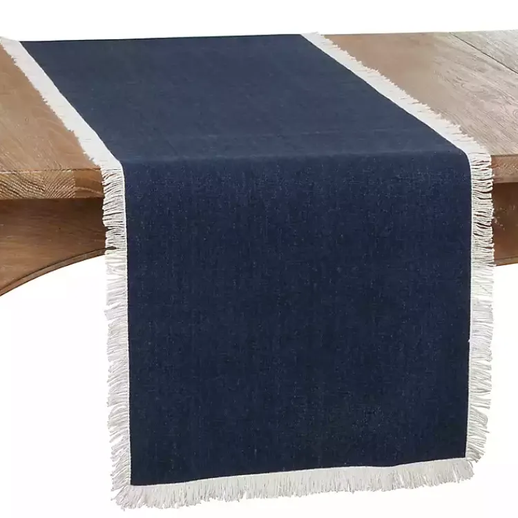 Table Linens-Kirklands Home Fringe Border Table Runner, 72 in. Blue