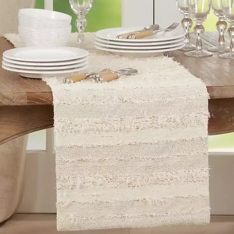 Table Linens-Kirklands Home Ivory and Sand Textured Stripe Table Runner
