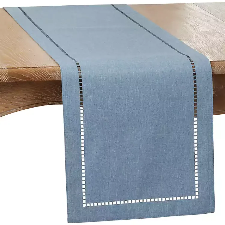 Table Linens-Kirklands Home Indigo Hemstitch Border Table Runner Blue