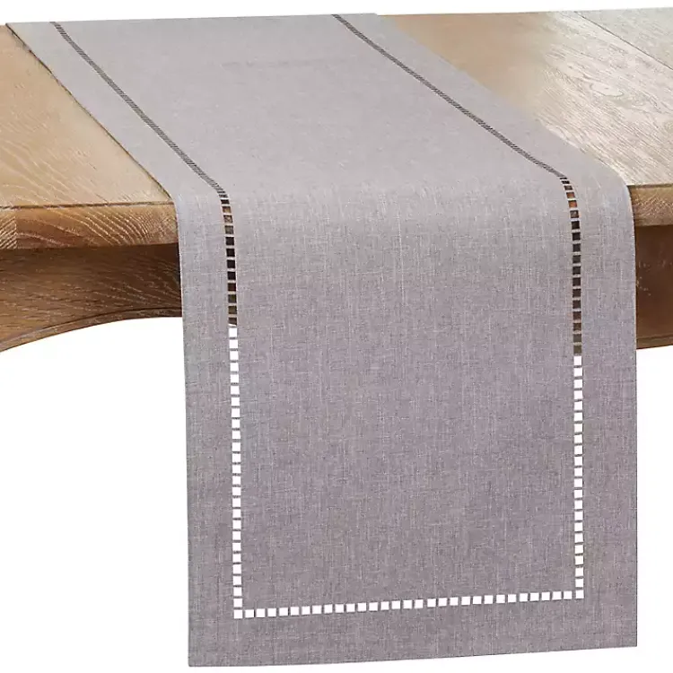 Table Linens-Kirklands Home Slate Hemstitch Border Table Runner Gray