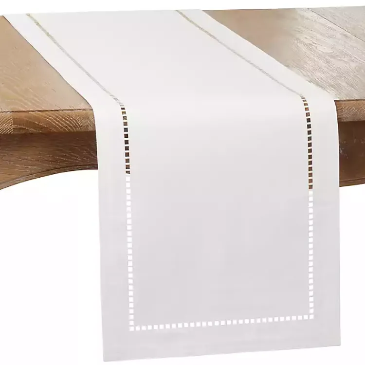 Table Linens-Kirklands Home Moonbeam Hemstitch Border Table Runner White