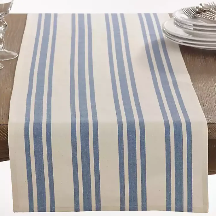 Table Linens-Kirklands Home Blue Thick Stripe Oblong Table Runner