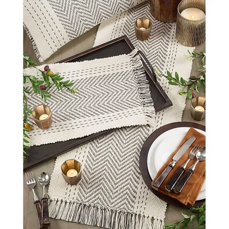 Table Linens-Kirklands Home Rich Gray Kantha Stitch Table Runner