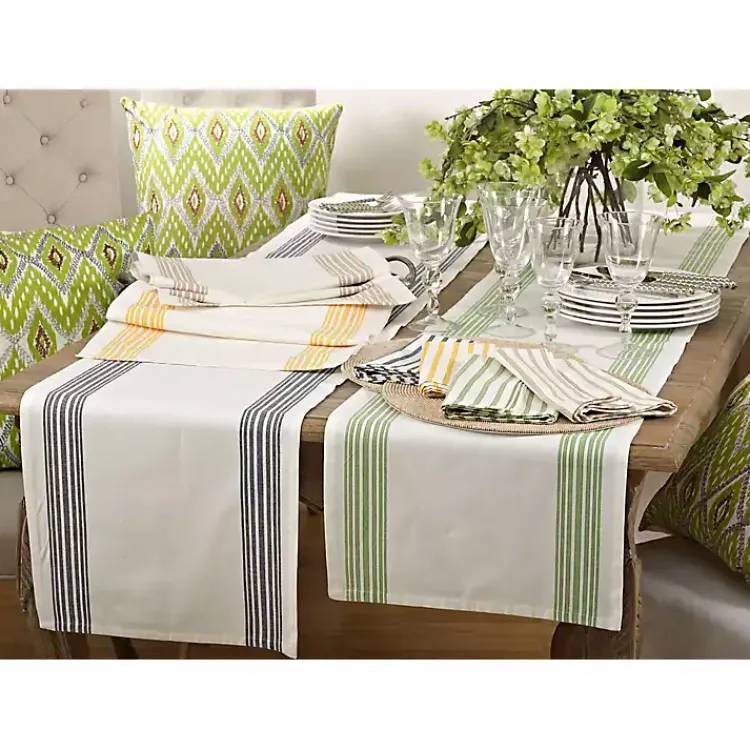 Table Linens-Kirklands Home Deep Blue Striped Border Table Runner