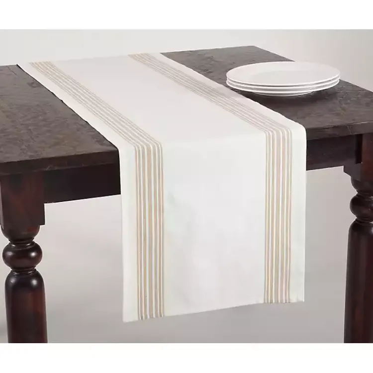 Table Linens-Kirklands Home Natural Striped Border Table Runner
