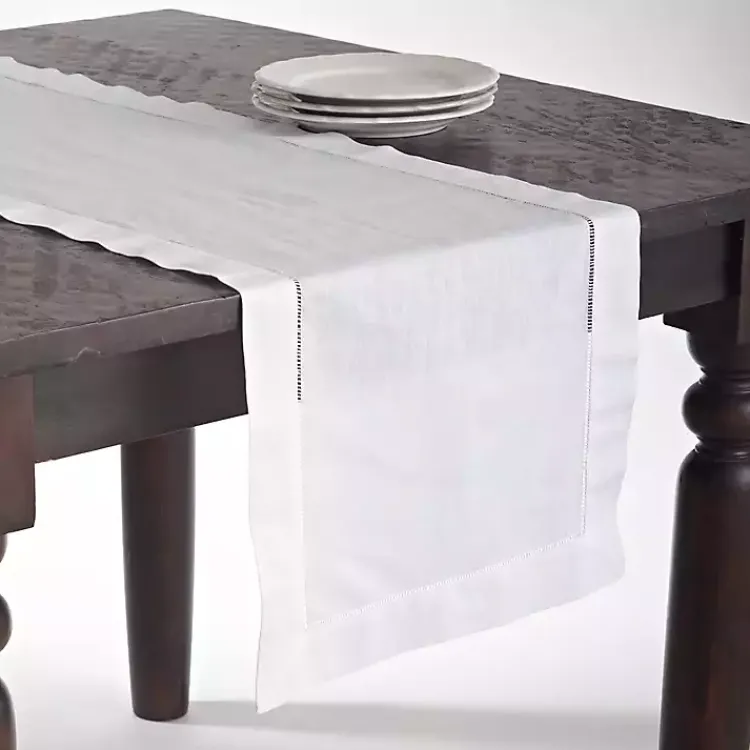 Table Linens-Kirklands Home Hemstitched Linen Oblong Runner White