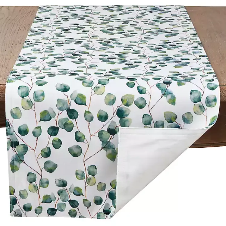 Table Linens-Kirklands Home Eucalyptus Leaf Long Polyester Runner Green