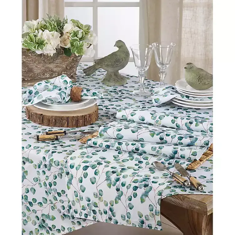 Table Linens-Kirklands Home Eucalyptus Leaf Long Polyester Runner Green