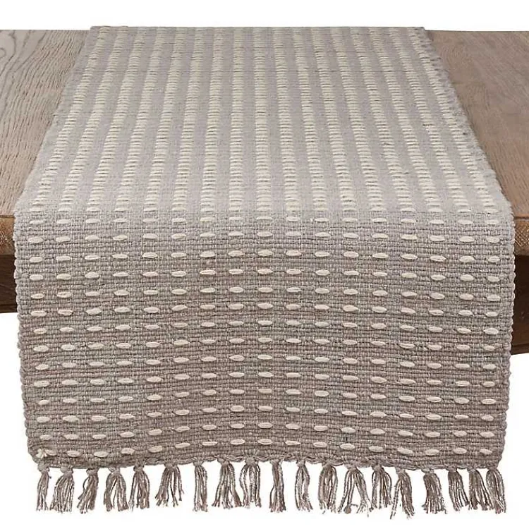 Table Linens-Kirklands Home Woven Dash Cotton Table Runner Gray