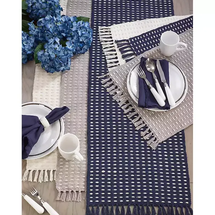 Table Linens-Kirklands Home Woven Dash Cotton Table Runner Gray