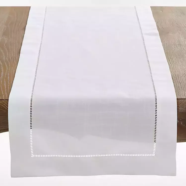 Table Linens-Kirklands Home Classic Hemstitch Border Polyester Runner White