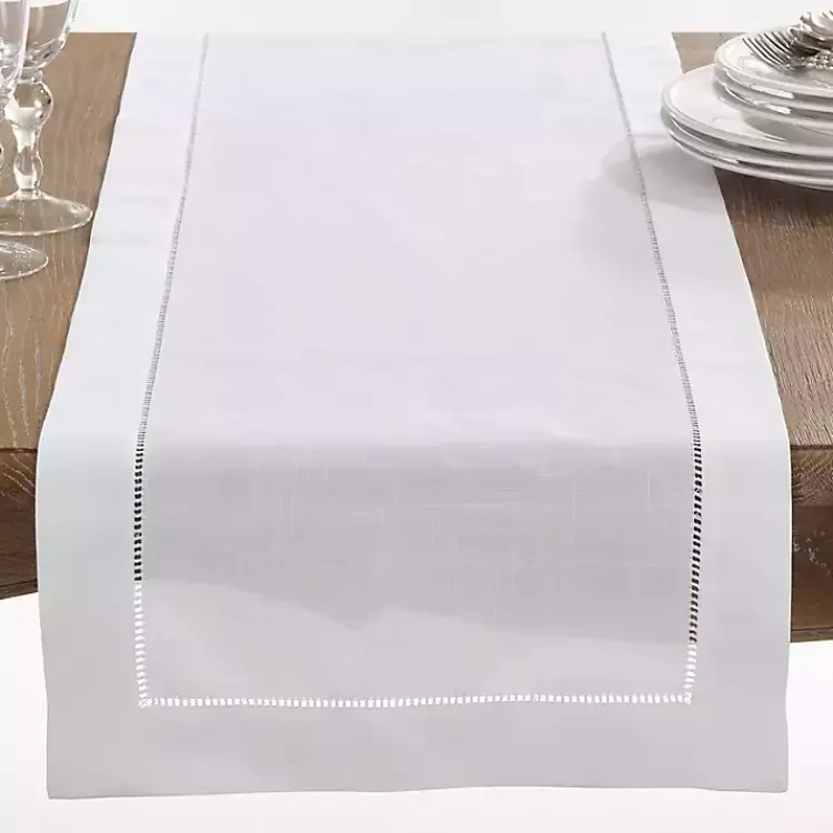 Table Linens-Kirklands Home Classic Hemstitch Border Polyester Runner White