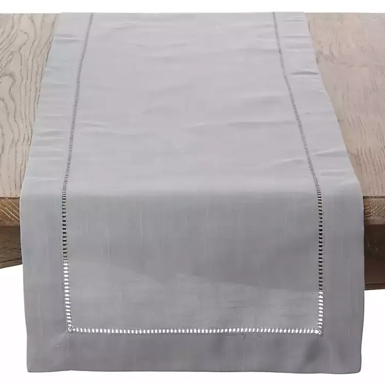 Table Linens-Kirklands Home Classic Hemstitch Border Polyester Runner Gray
