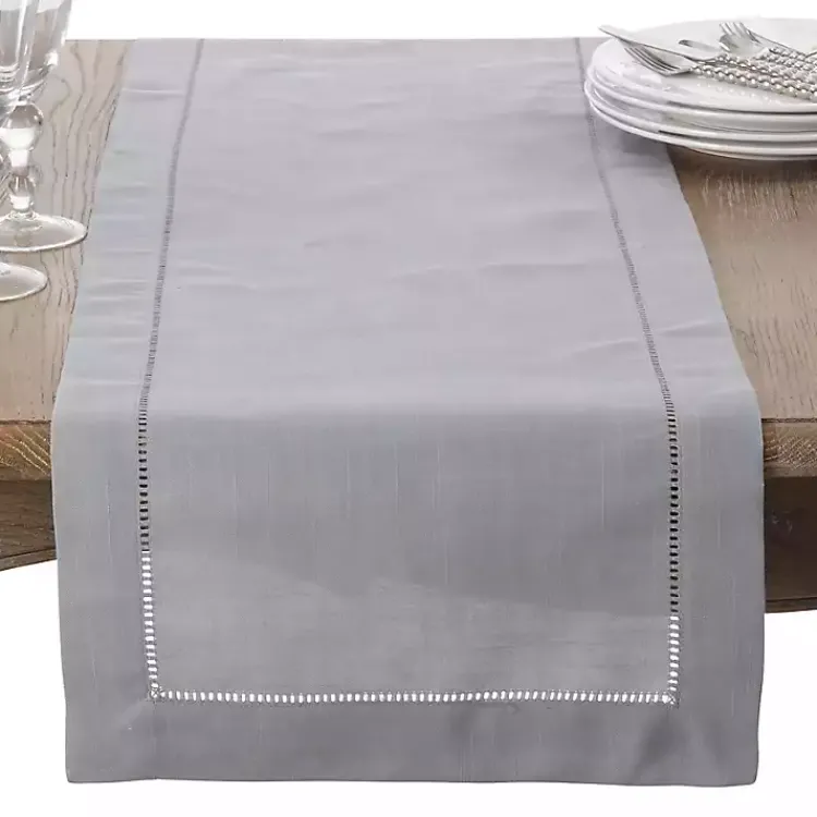 Table Linens-Kirklands Home Classic Hemstitch Border Polyester Runner Gray