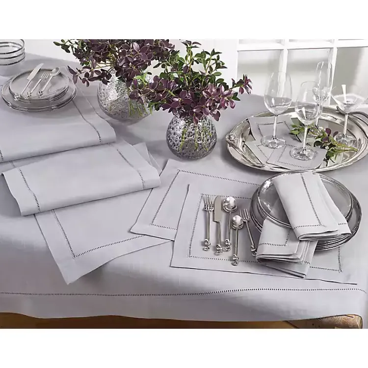 Table Linens-Kirklands Home Classic Hemstitch Border Polyester Runner Gray