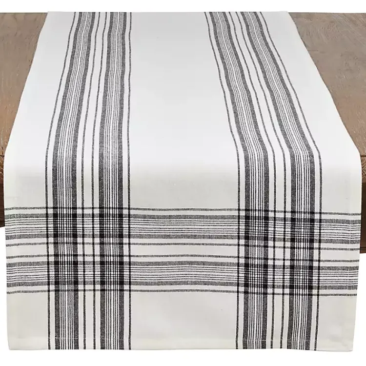 Table Linens-Kirklands Home White and Black Plaid Cotton Table Runner