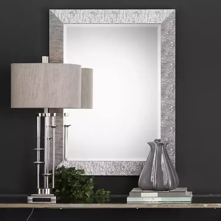 Decorative Mirrors-Kirklands Home Metallic Silver Textured Frame Wall Mirror