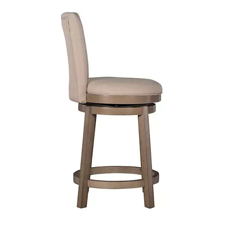 Bar Stools & Counter Height Stools-Kirklands Home Rustic Taupe Upholstered Swivel Counter Stool Tan