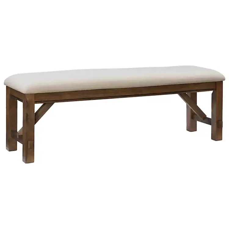 Benches & Ottomans-Kirklands Home Basketweave Upholstered Wood Bench Tan