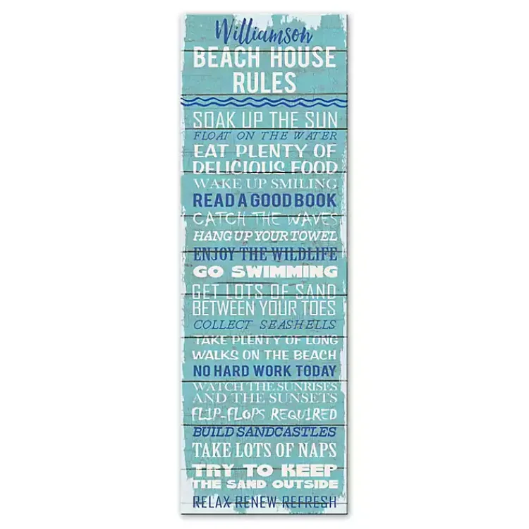 Wall Quotes & Signs-Kirklands Home Personalized Beach House Rules Canvas Wall Plaque