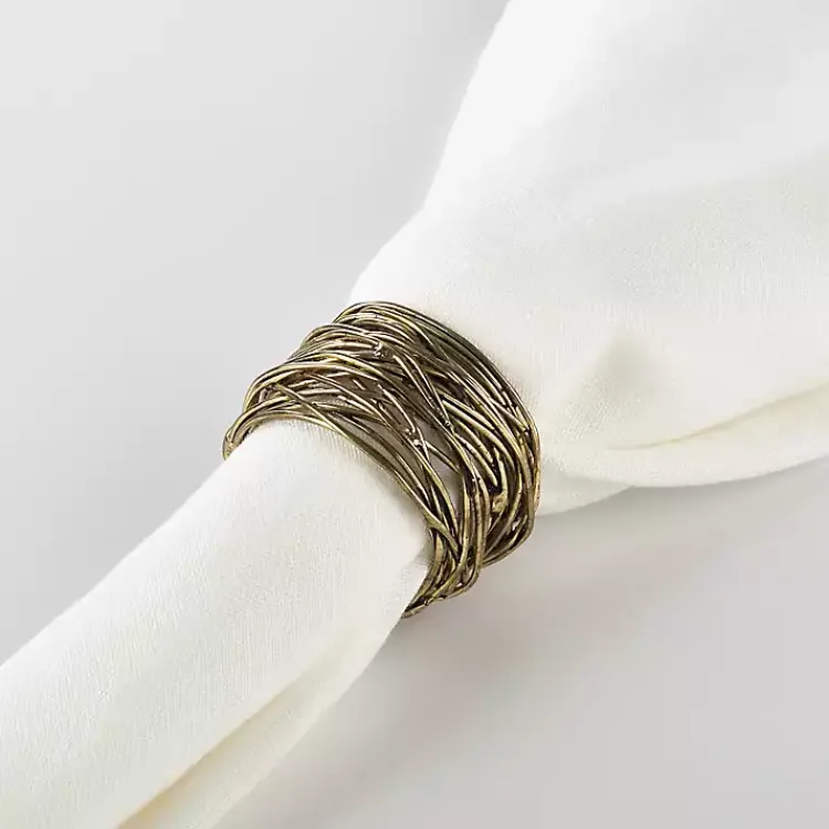 Table Linens-Kirklands Home Metal Twine Napkin Rings, Set of 4 Gold