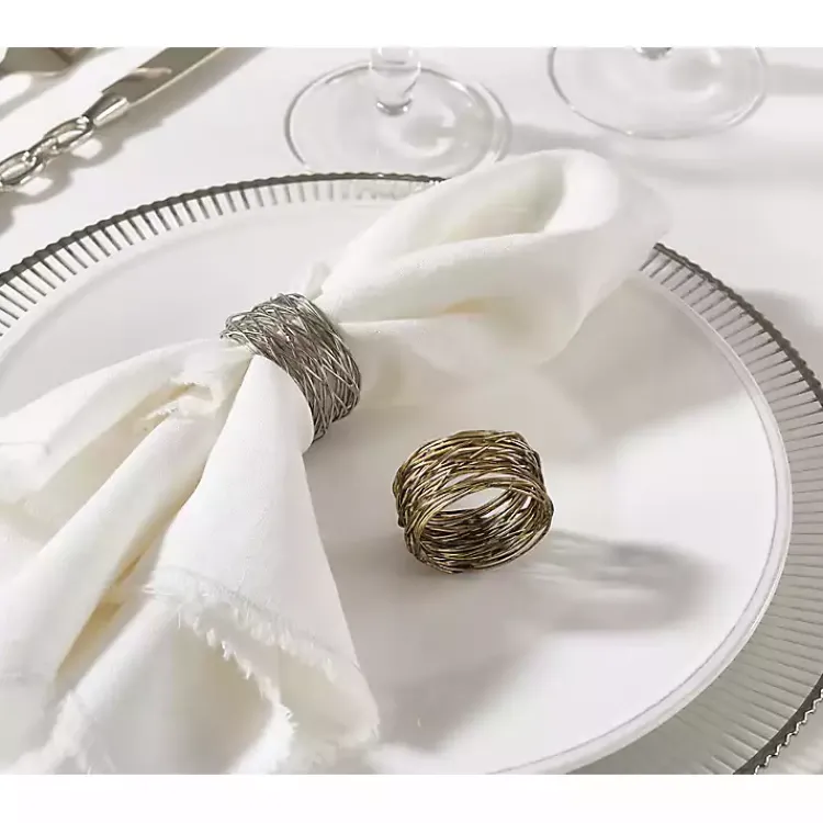 Table Linens-Kirklands Home Metal Twine Napkin Rings, Set of 4 Gold