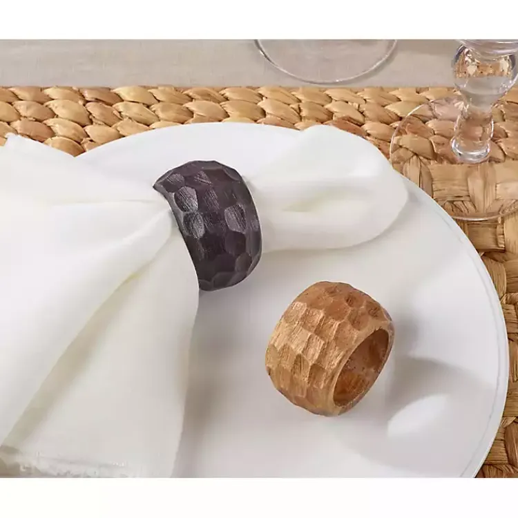 Kitchen Accessories-Kirklands Home Pitted Chunky Mango Wood 4-pc. Napkin Ring Set Brown