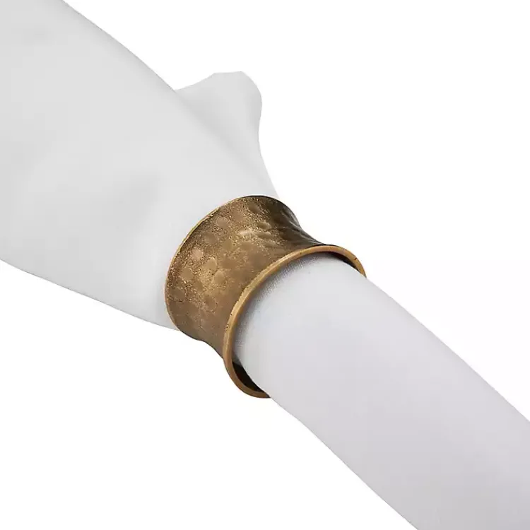 Kitchen Accessories-Kirklands Home Hammered Brass Inverted Napkin Rings, Set of 4 Gold