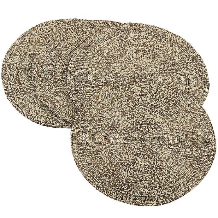 Table Linens-Kirklands Home Gold Glass Beaded Round Placemats, Set of 4