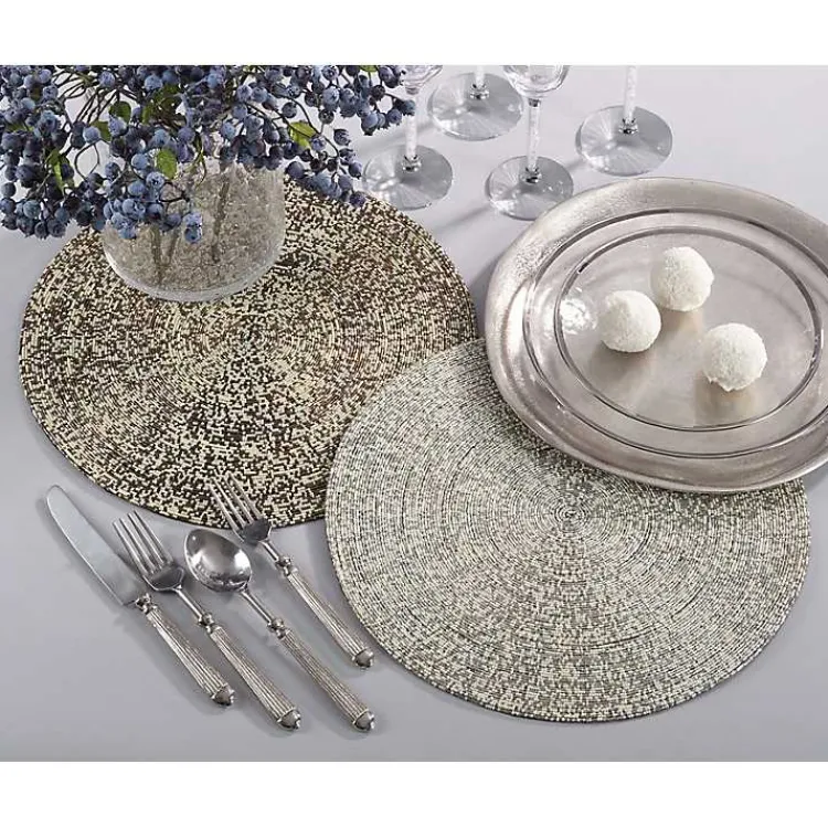 Table Linens-Kirklands Home Gold Glass Beaded Round Placemats, Set of 4