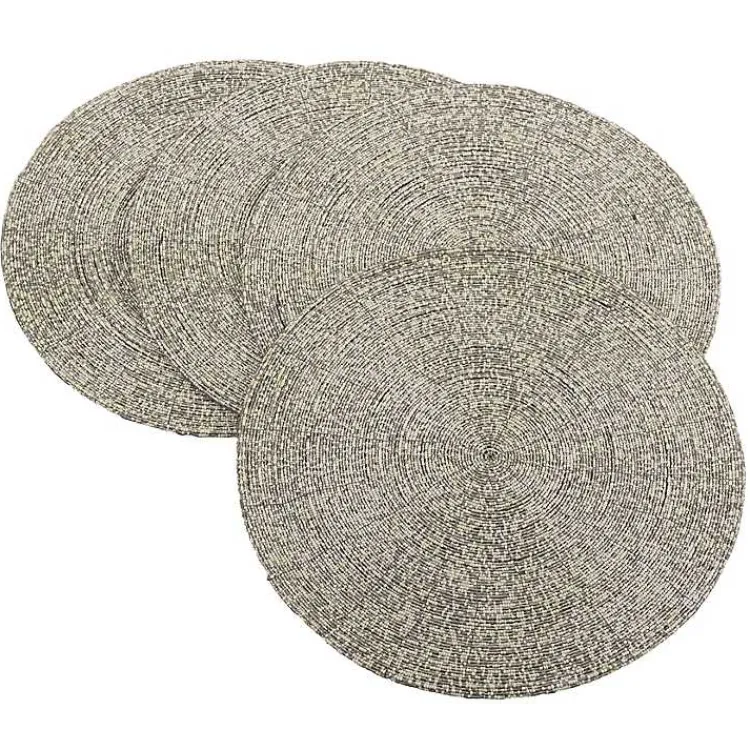 Table Linens-Kirklands Home Glass Beaded Placemats, Set of 4 Silver