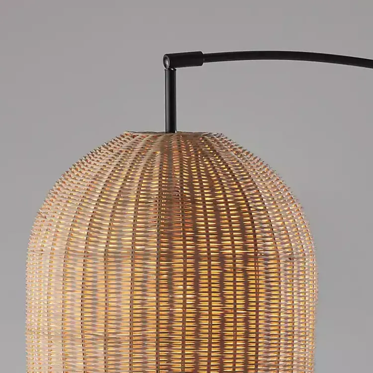 Floor Lamps-Kirklands Home Bronze and Woven Rat Arc Floor Lamp Tan