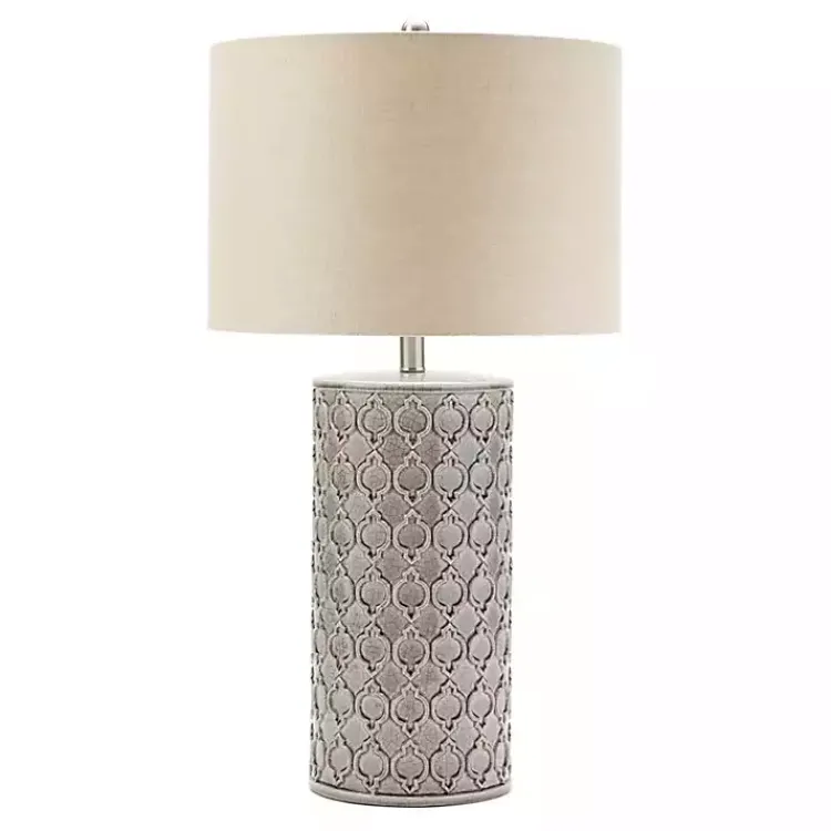 Table Lamps-Kirklands Home Ceramic Embossed Geometric Table Lamp Gray