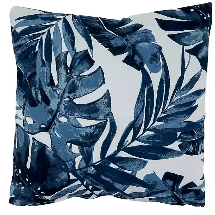 Outdoor Cushions & Pillows-Kirklands Home Blue Tropical Leaves Outdoor Throw Pillow