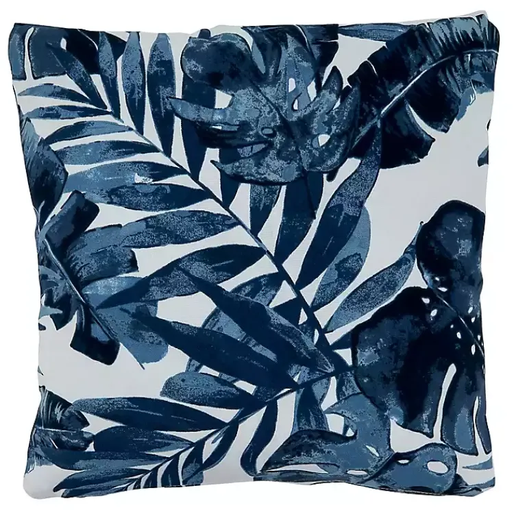 Outdoor Cushions & Pillows-Kirklands Home Blue Tropical Leaves Outdoor Throw Pillow