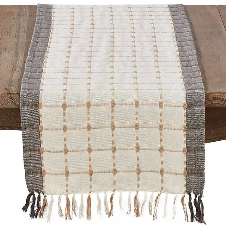 Outdoor Dining-Kirklands Home Neutral Woven Windowpane Table Runner White