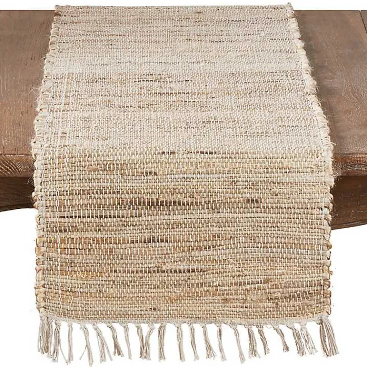 Outdoor Dining-Kirklands Home Natural Tasseled Chindi Outdoor Table Runner Tan