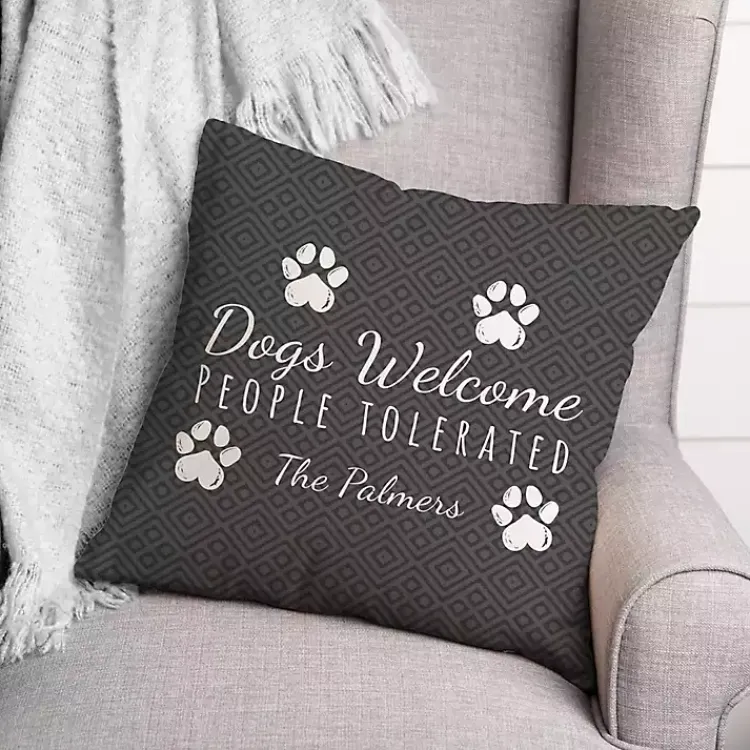 Outdoor Cushions & Pillows-Kirklands Home Personalized Dogs Welcome Paws Pillow Gray