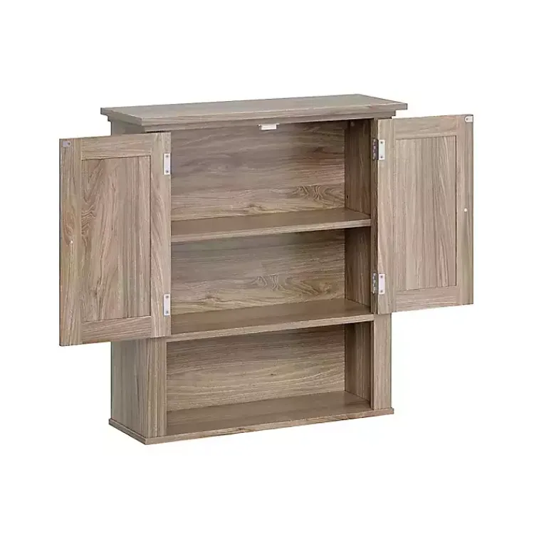 Shelves-Kirklands Home Honey Woodgrain Wall-Mounted Cabinet Tan