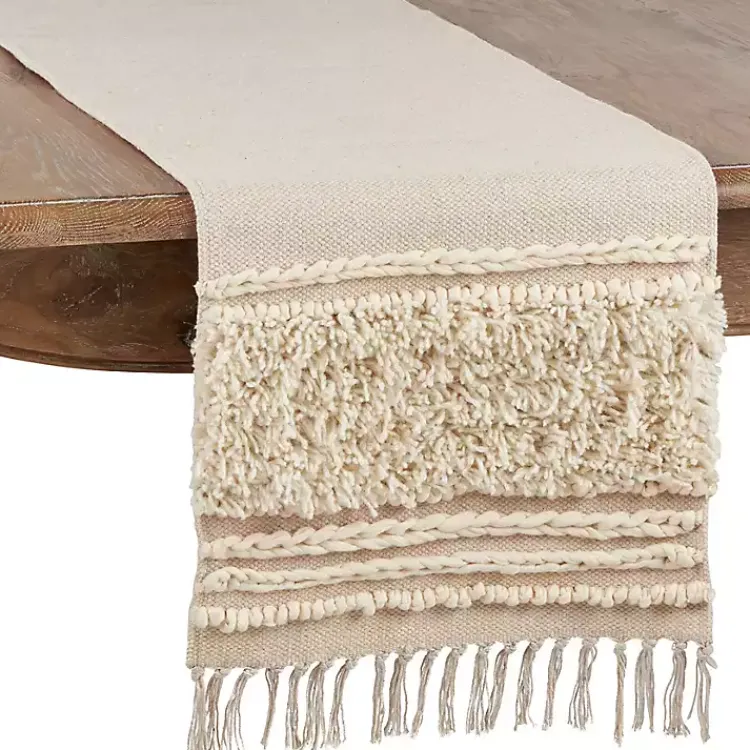 Table Linens-Kirklands Home Cream Knotted Cotton Table Runner Ivory