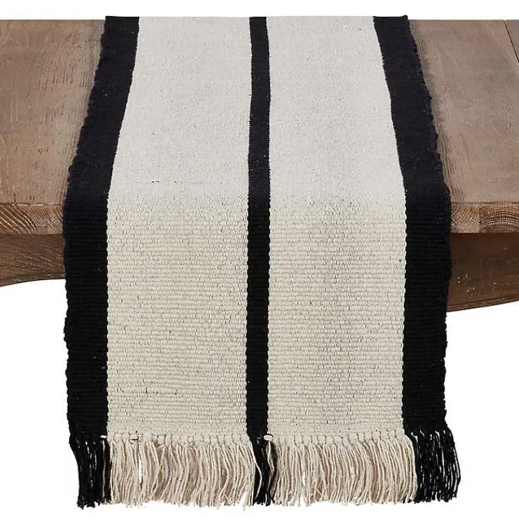 Table Linens-Kirklands Home Ivory and Black Heavy Rug Table Runner