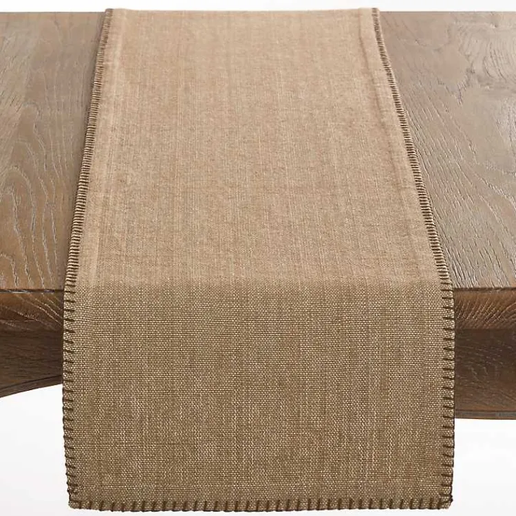 Table Linens-Kirklands Home Overcast Stitch Cotton Table Runner Tan