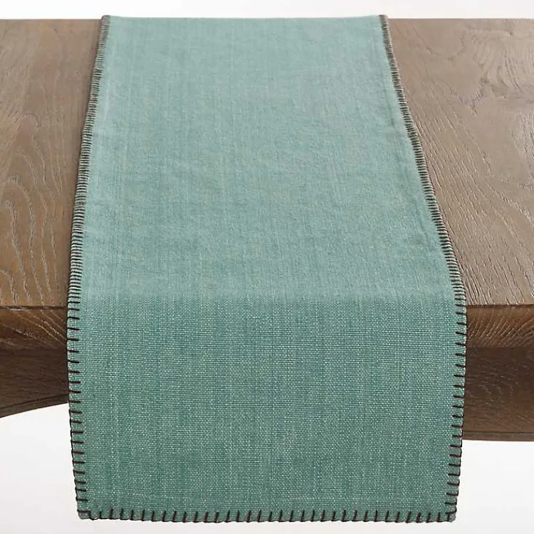 Table Linens-Kirklands Home Overcast Stitch Cotton Table Runner Blue