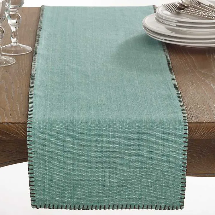 Table Linens-Kirklands Home Overcast Stitch Cotton Table Runner Blue