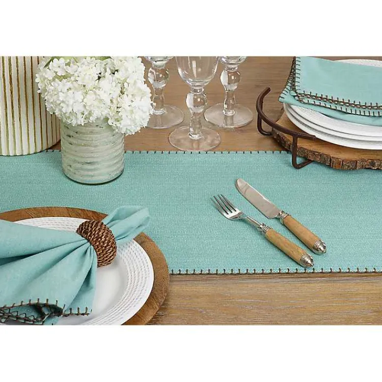Table Linens-Kirklands Home Overcast Stitch Cotton Table Runner Blue