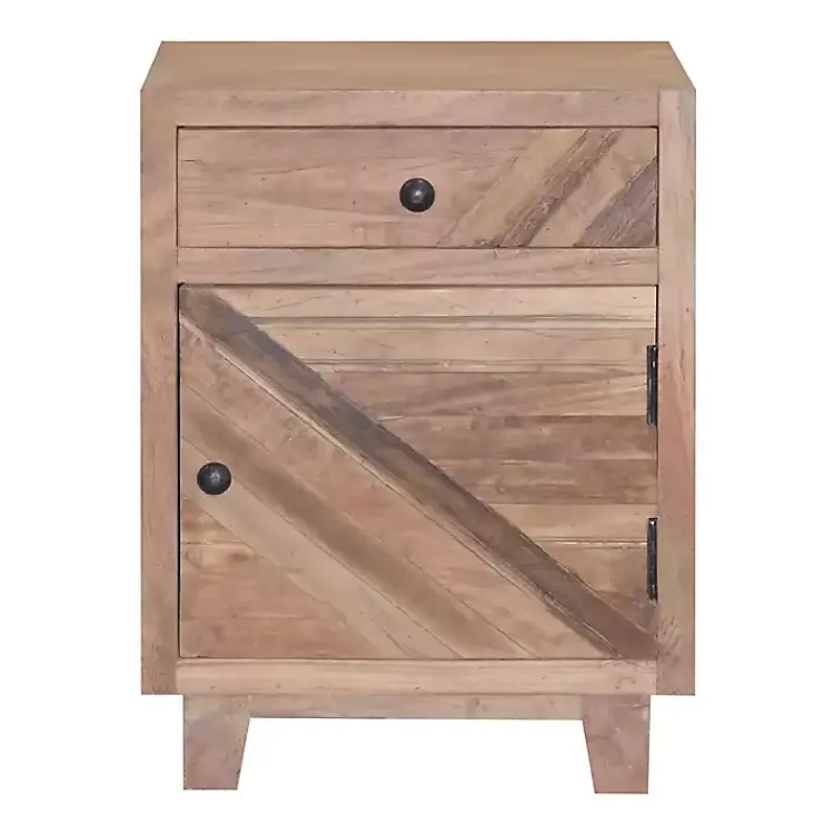 Nightstands-Kirklands Home Natural Reclaimed Wood Diagonal Slats Nightsd Tan