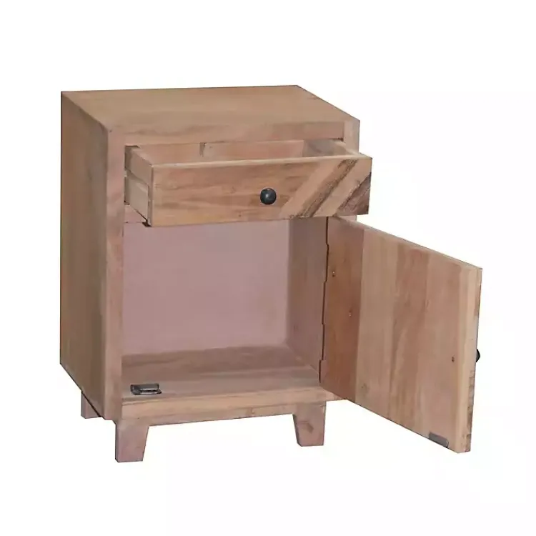 Nightstands-Kirklands Home Natural Reclaimed Wood Diagonal Slats Nightsd Tan